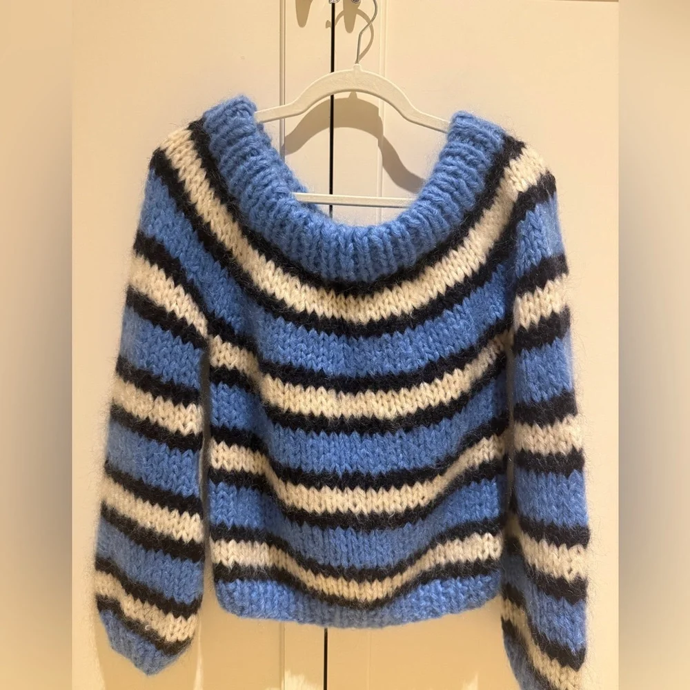 Ganni Julliard Mohair Blue and Black Striped Sweater - Picture 1 of 4